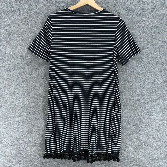 Unbranded Dress Women S Small Black Striped Shift Midi Short Sleeve Cotton - Picture 2 of 7